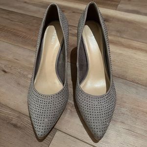 Tan + silver studded suede high heels size 10